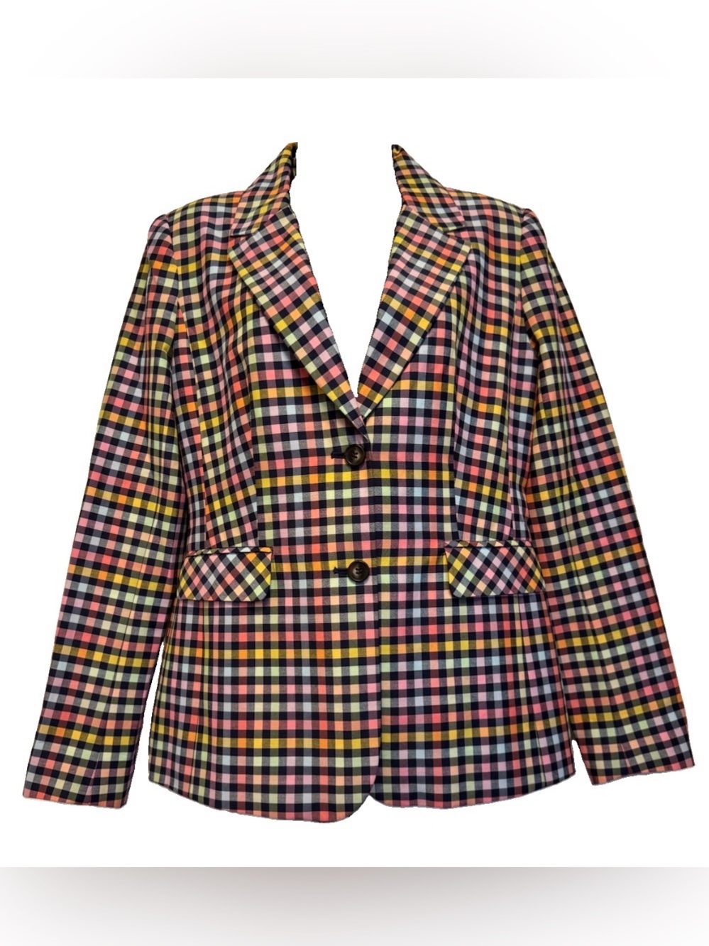 1901 Nordstrom Colorful Rainbow Gingham Plaid Blazer Jacket Sz 8 Cotton Preppy